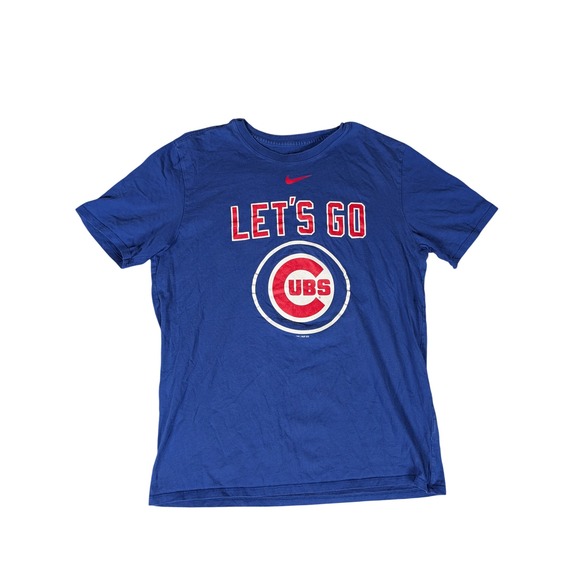 Nike Let's Go Cubs Blue T-Shirt MLB Baseball Mens Size M Athletic Cut - Picture 1 of 7